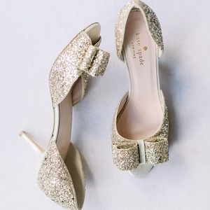 Kate Spade New York Bow Accents D'Orsay Pumps | Gold Glitter | Size 7.5
